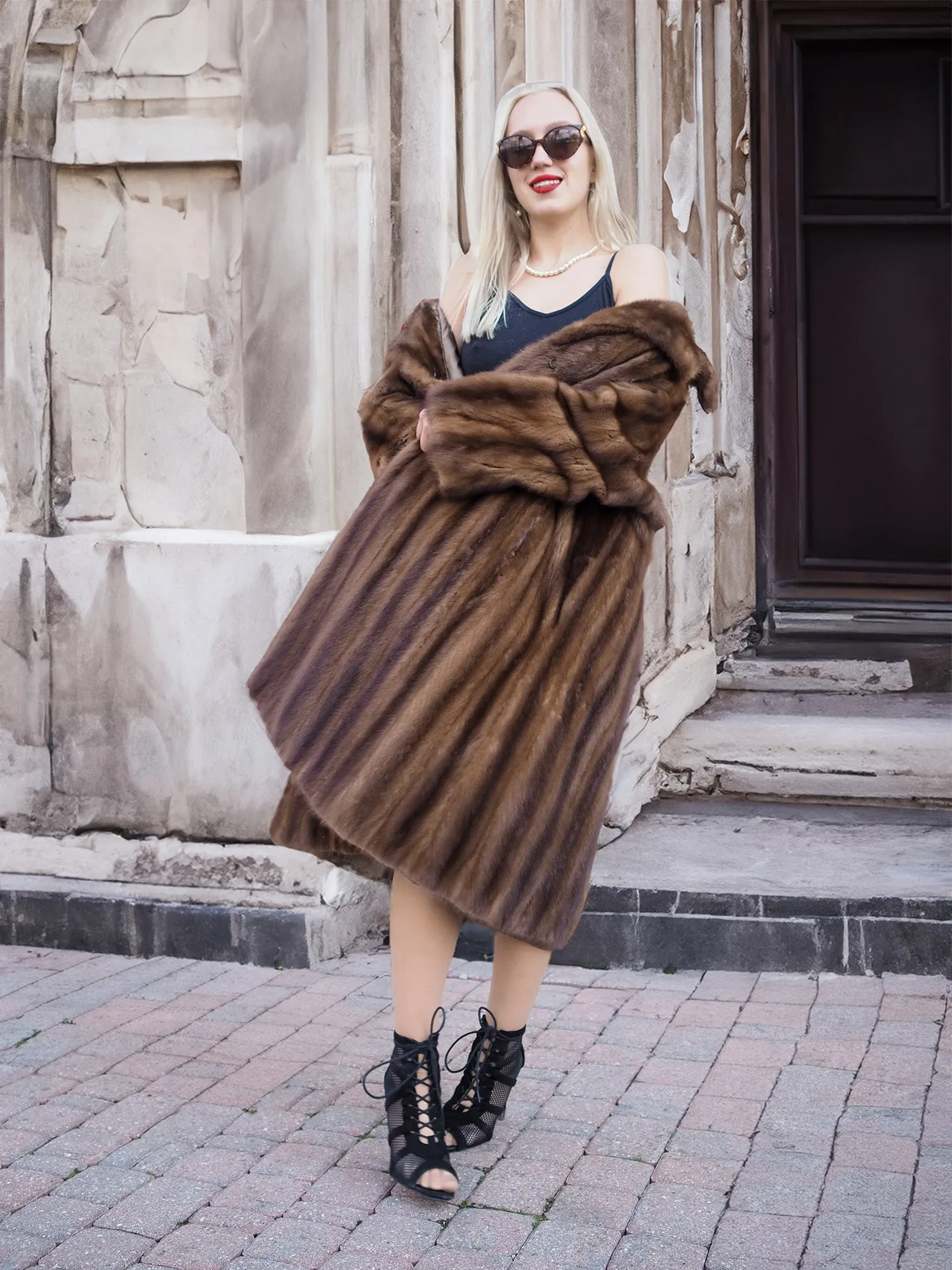 Vintage Lunarain Canadian Brown Mink Fur Coat Stroller M/L