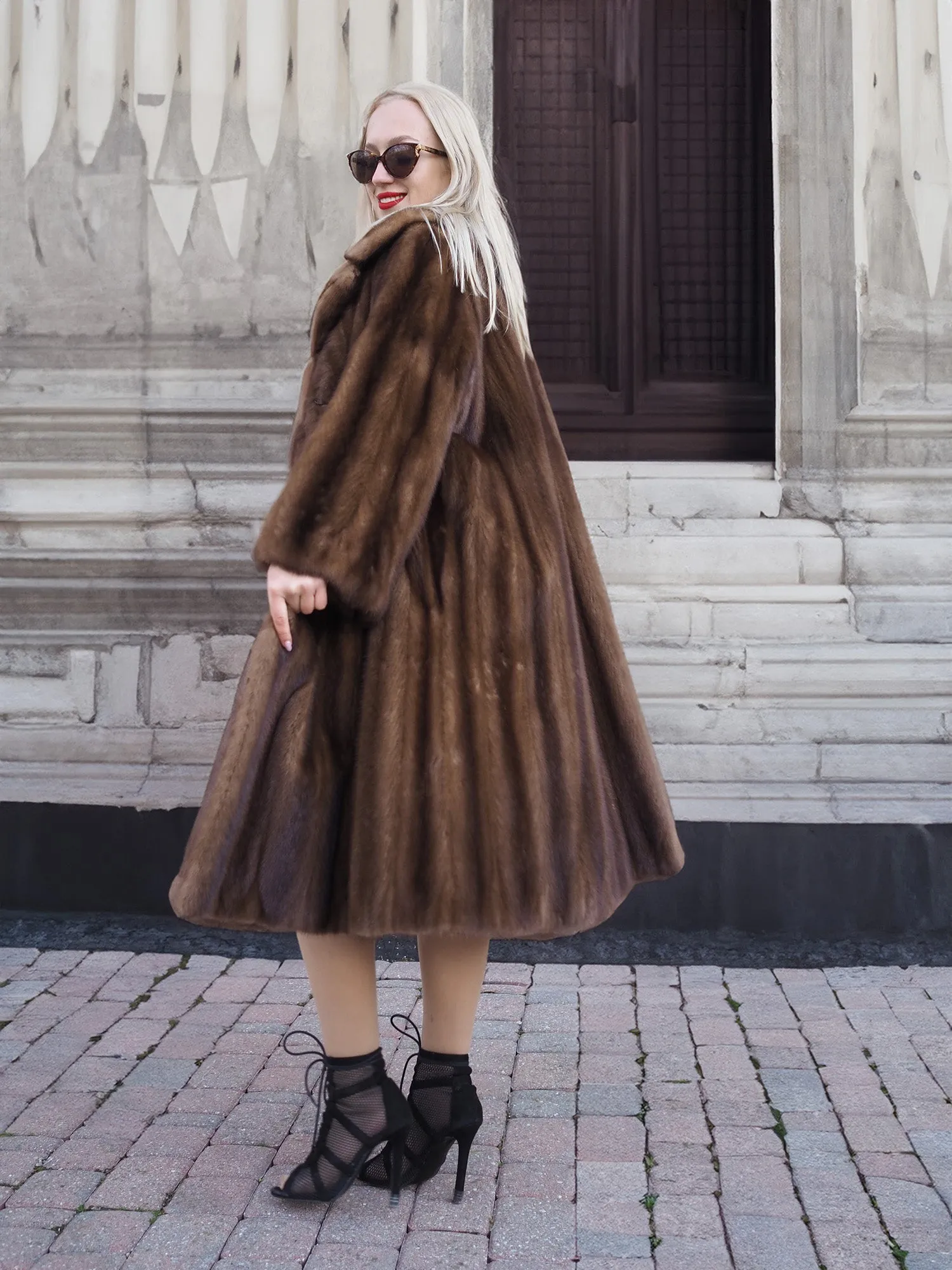 Vintage Lunarain Canadian Brown Mink Fur Coat Stroller M/L