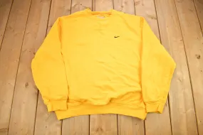 Vintage Y2K Nike Yellow Embroidered Mini Swoosh Crewneck Sweatshirt / Vintage Nike / Sportswear / Sun Faded Crewneck