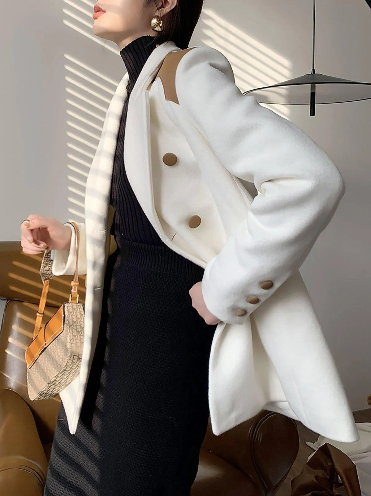 White Wool Faux Leather Blazer Suit Coat