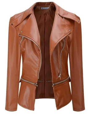 Women's Cozy Loose Fit Faux Leather Jacket for Winter and Fall